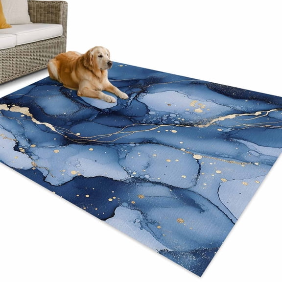 Outdoor Rug 5x8 ft Navy Blue and Gold Marble Texture Waterproof Outdoor Patio Rug Mat Non Slip Outside Area Rugs Carpet for RV,Camping,Porch,Deck,Pool,Balconybackyard,Abstract Lines