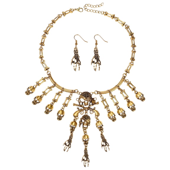 Avaner Vintage Pirate Skull Tassel Charm Necklace and Skull Earring Horror Necklace for Women