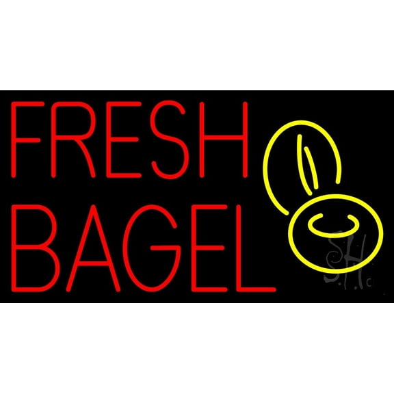 Fresh Bagels Logo LED Neon Sign 20 x 37 - inches, Black Square Cut Acrylic Backing, with Dimmer - Bright and Premium built indoor LED Neon Sign for restaurant window and interior decor.