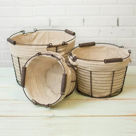 Table Decor Round Wire Baskets Wood Handles Linen Liner Brown Set Of Table Decor Round Wire Baskets Wood Handles Linen Liner Brown Set Of 3