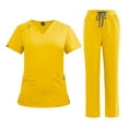 thumbnail image 1 of Ktyne Womens Scrubs Sets Stretchy Nursing Uniform Short Sleeve Scrub & Pants Solid Color Scrubs Sets with Multi Pockets Yellow L, 1 of 4
