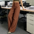 thumbnail image 5 of BRELIL Women Plus Size Wide Leg Trousers High Waisted with Pockets Solid Casual Office Long Pants Loose Fall Winter Fashion Outfits, Coffee XL, 5 of 9