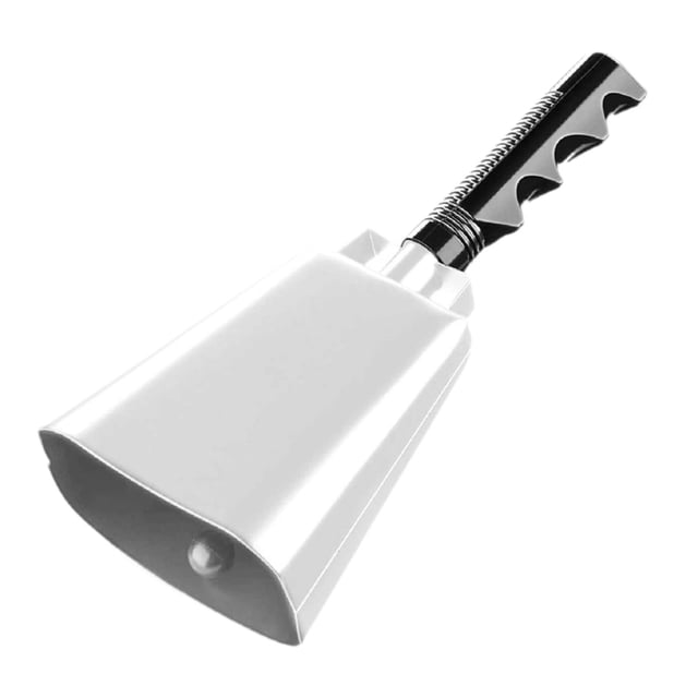Bunblic Metal Cowbell with Handle Cheering Bell Hand Percussion Call Bell Alarm Noise Maker for Farm Graduations Baseball Party Ranch White