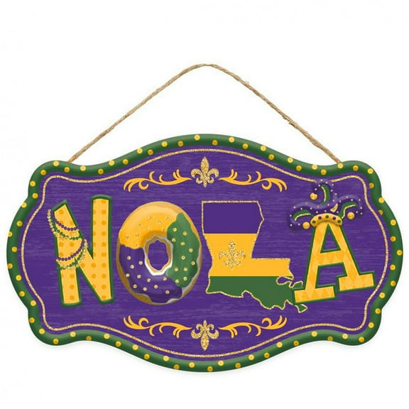 12" NOLA Framed Sign Happy Mardi Gras King Cake Decorations Decor Wreath New Orleans