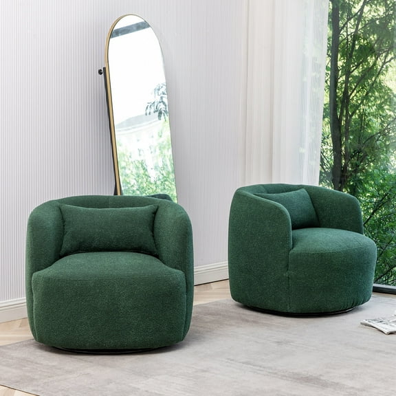 KINWELL  34" Wide Boucle Fabric Upholstered Swivel Armchair (Set of 2) Green