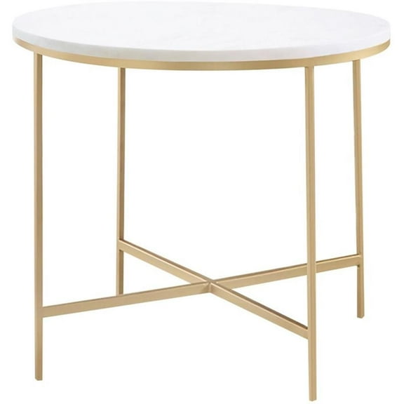 Ellison Round X-cross End Table White and Gold