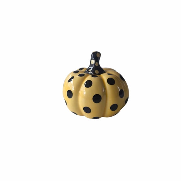 Ceramic Pumpkin Decor Set with Polka Dot Pattern for Fall Halloween Tiered Tray and Tabletop Home Accent