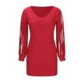 thumbnail image 2 of TaTaai Ladies Casual V Neck Long Sleeve Solid Color Bodycon Dress Tassel Design High Waist Slim Fit All Season Daily Wear Gift, 2 of 7