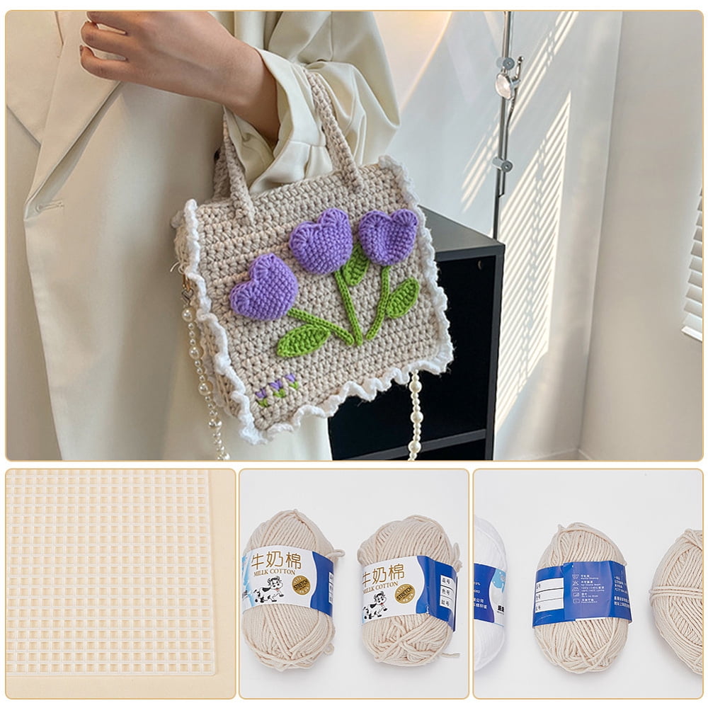 DIY Knitting Crochet Bag Kit Women Handmade Woven Tote Bag Set for DIY Handbag Hand-Knit Mesh Plastic Purse Handbag Crafting Material for DIY