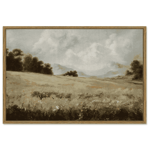 Drsoum 16x24in Framed Canvas Wall Art Vintage Classical Oil Painting The Vast Grassland Room Decor for Hallway Bedroom Living Room - Natural Framed