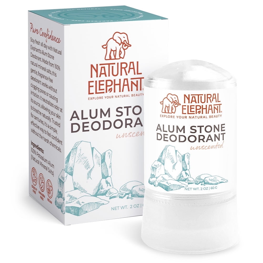 Natural Elephant Alum Stone Deodorant Stick 60g (2 oz) Natural Unscented Aluminum Free Salt Stone for Men and Women (Single)