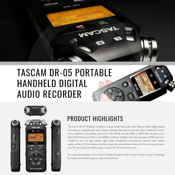 Tascam DR-05 (Version 2) Portable Handheld Digital Audio Recorder (Black)  with Platnium accessory bundle