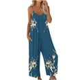 thumbnail image 2 of Summer Jumpsuit for Women Casual Adjustable Strap Floral Print Jumper Slimming Pleated Front Wide Leg Long Pant Outfits, Multicolor, XL, 2 of 5
