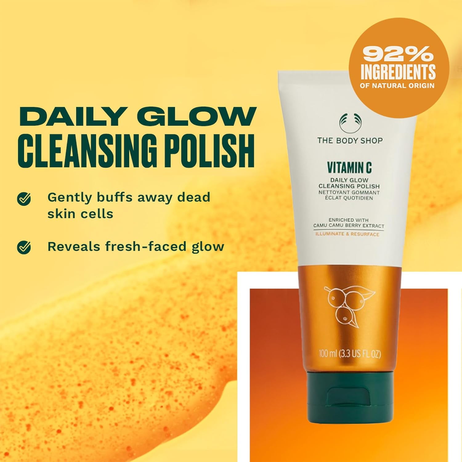 The Body Shop Vitamin C Face Cleanser & Daily Exfoliating Polish | Brightening Facial Wash for All Skin Types, 100ML