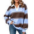 thumbnail image 6 of Women Oversized Striped Polos Sweatshirt Color Block Lapel Collared Pullover Tops Striped Long Sleeve Rugby Casual Loose Shirts, 6 of 10