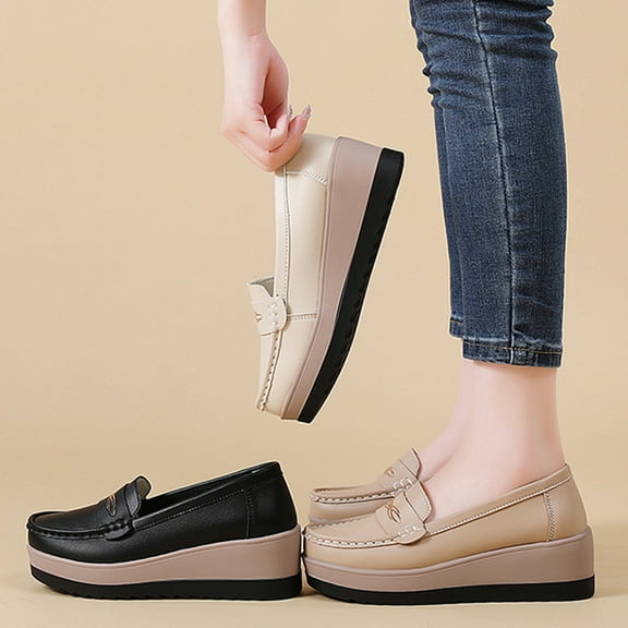 Miluxas Women's Thick Sole Suede Wedge Loafers Comfortable Anti Slip Platform Arch Support Casual Walking Shoes White 8.5(41)