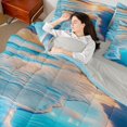 thumbnail image 3 of Castle Fairy Golden Hour Sunset Beach Queen Bedding 7pcs,Long Foam Tropical Coast Painting Bedding Comforter Set Queen,Orange Cyan,Grey Reversible, 3 of 7