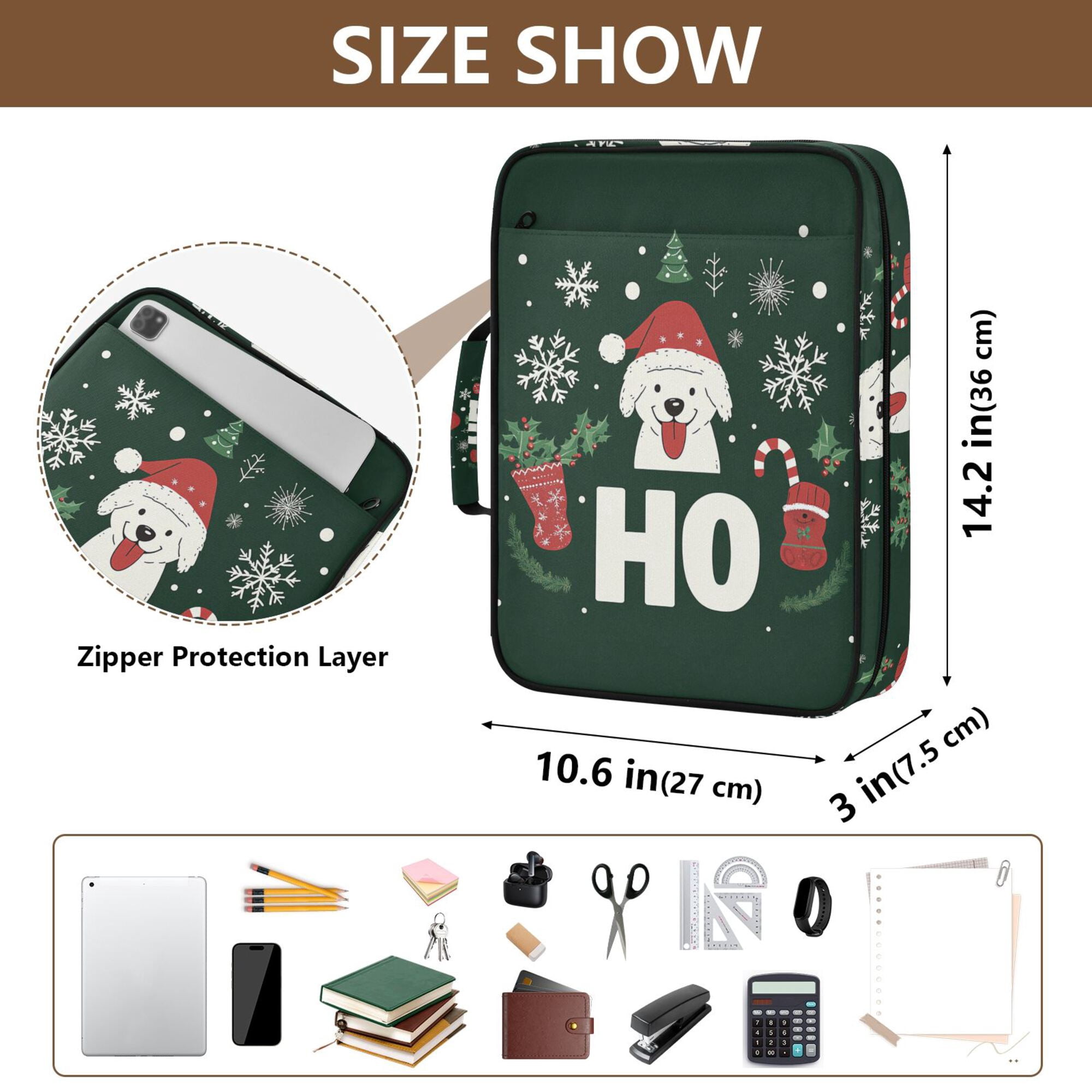 FORMRS Accordion File Folder A4 Size 7-Pocket Expanding Document Organizer Bag with 3 Ring Binder, Christmas Dog