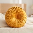 thumbnail image 6 of 1-Pack Round Velvet Pleated Throw Pillow – Decorative Pumpkin Boho Accent Cushion for Couch, Sofa, Chair & Home Decor (Yellow), 6 of 8