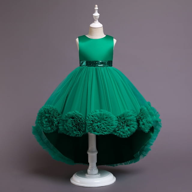 Vestido infantil Vestido de princesa Vestido de niña con cola de flores Actuación de piano