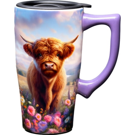 HIGHLAND COW 18 OUNCE CERAMIC TRAVEL MUG