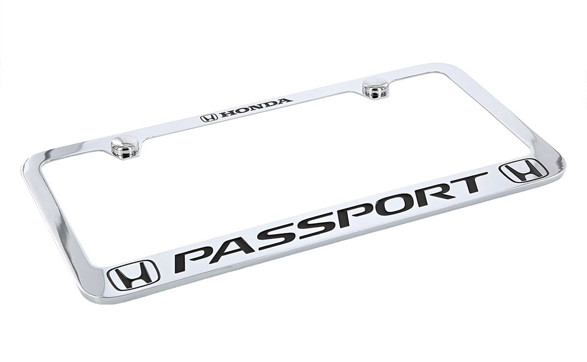 Passport wordmark with Honda logos chrome plated zinc metal license plate frame