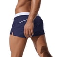 thumbnail image 3 of Men's Navy Blue Swim Trunks Square-Cut With Pocket Quick Dry Swimsuit Bathing Suit, 3 of 5