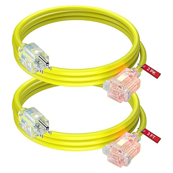 Extension Cord 3ft 2-Pack, Heavy Duty 16AWG/13A, ETL Listed