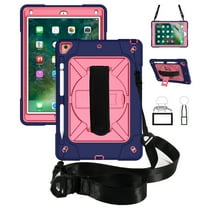 iPad Air 2 Shockproof Case, iPad Pro 9.7 Case, Dteck Heavy Duty Rugged 3 Layer Full Body Protection Case Kickstand with Shoulder Strap, Hand Strap, Navy/Rose