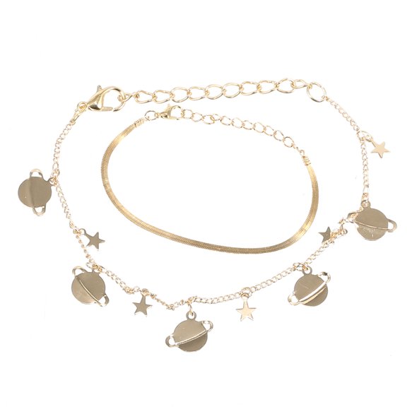 Vocoste Dainty Layered Bracelets for Women Flat Snake Chain Bracelet Star Moon Pendant Gifts Gold Tone 1Set