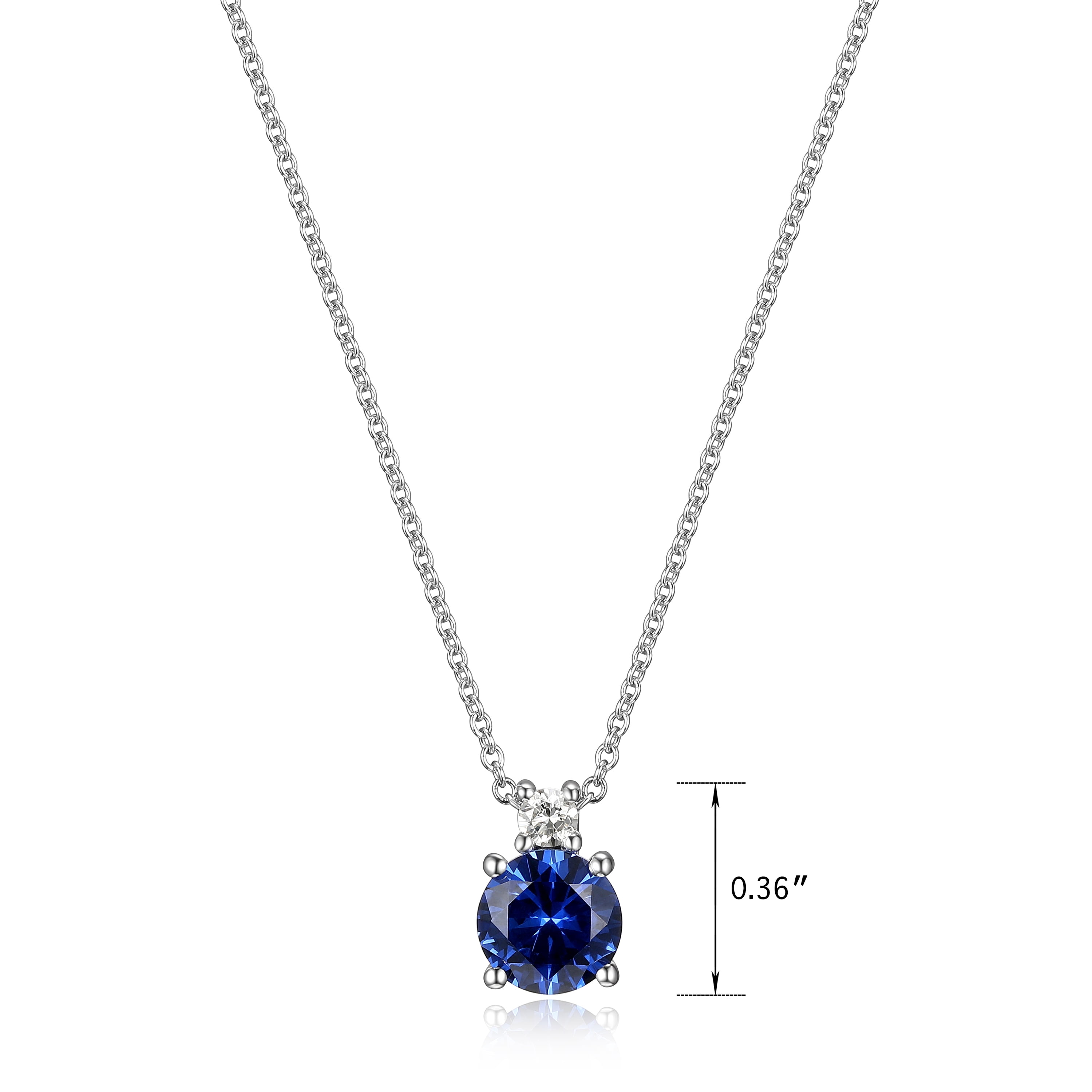 Forever Facets Lab Grown Diamond and Created Sapphire Necklace in Sterling Silver, Adult Female