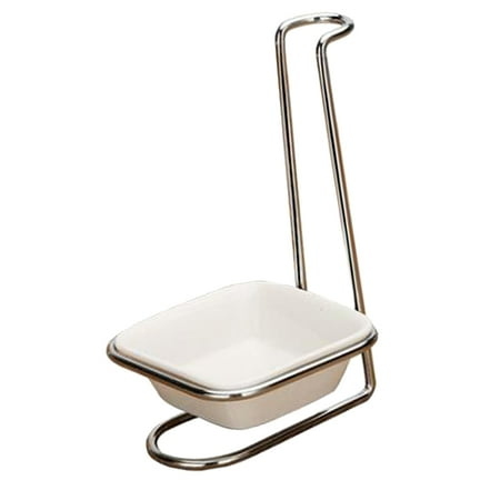 

Spoon Rest White Ceramic Dish with Metal Stand single square bowl