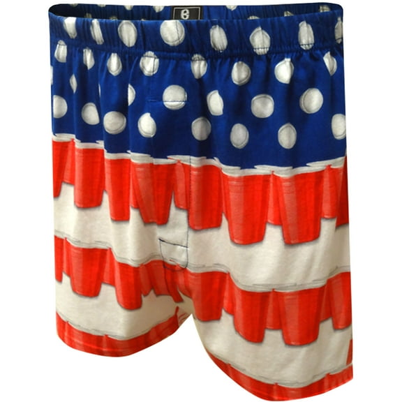 Briefly Stated Mens American Flag Beer Pong Boxer Shorts (Small)