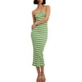 thumbnail image 2 of KelaJuan Women Midi Bodycon Dress Stripe Strapless Boat Neck Backless Tube Dress Summer Slit Party Dress, 2 of 6