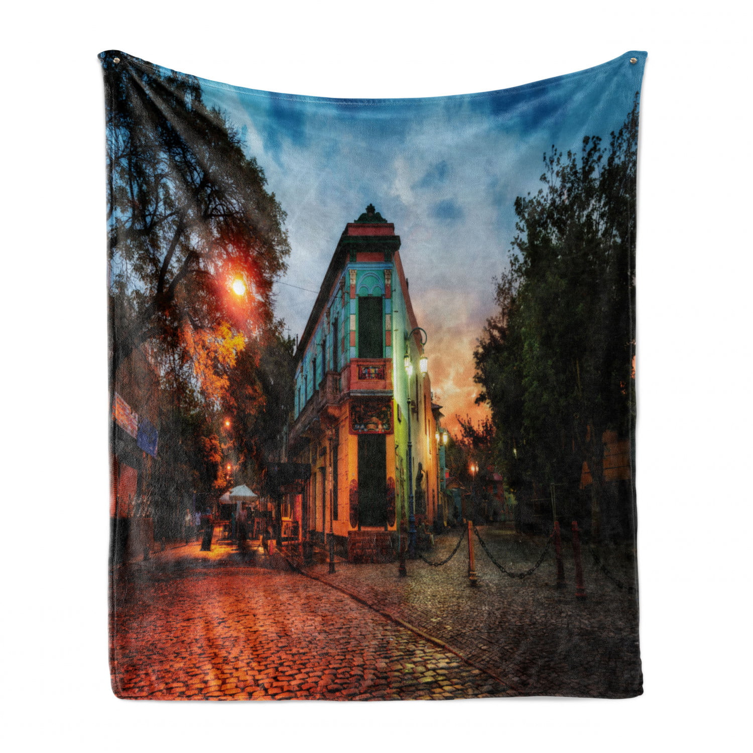 Public Square in La Boca Buenos Aires Argentina Sunset Peaceful Streets Multicolor Ambesonne City Old Houses Throw Blanket 50 x 60 Flannel Fleece Accent Piece Soft Couch Cover for Adults