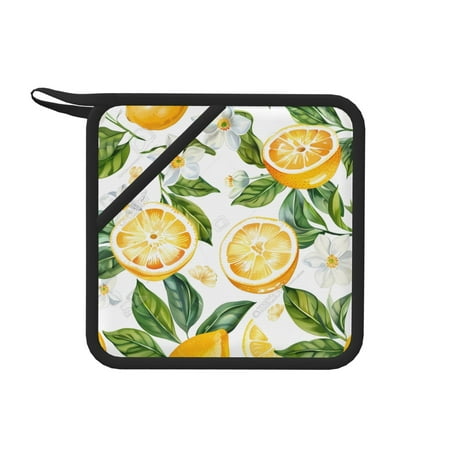 

1 Pc Silicone Anti-Hot Hot Pads Oven Mitts Heat Resistant Pot Holders With Pockets Non Slip Oven Glove Potholder For Kitchen Cooking Bbq Baking 7.1in Watercolor Lemon And Flowers (2) (1)