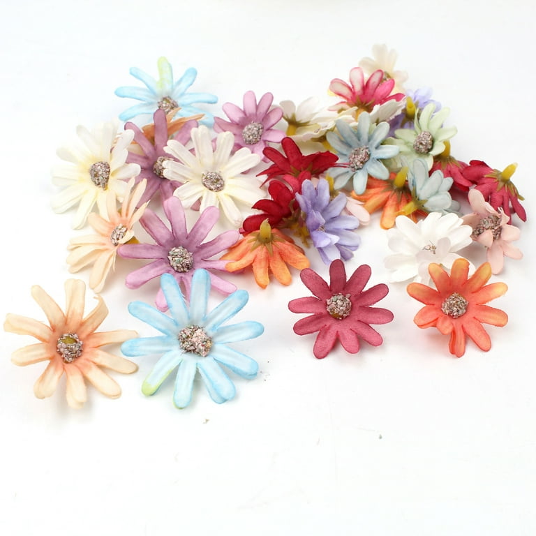120 Pieces Faux Flowers Heads for Crafts Artificial Silk Daisy Flowers  Embellishments Mini Assorted Bulk Wreath for DIY Holiday Wedding Party Home