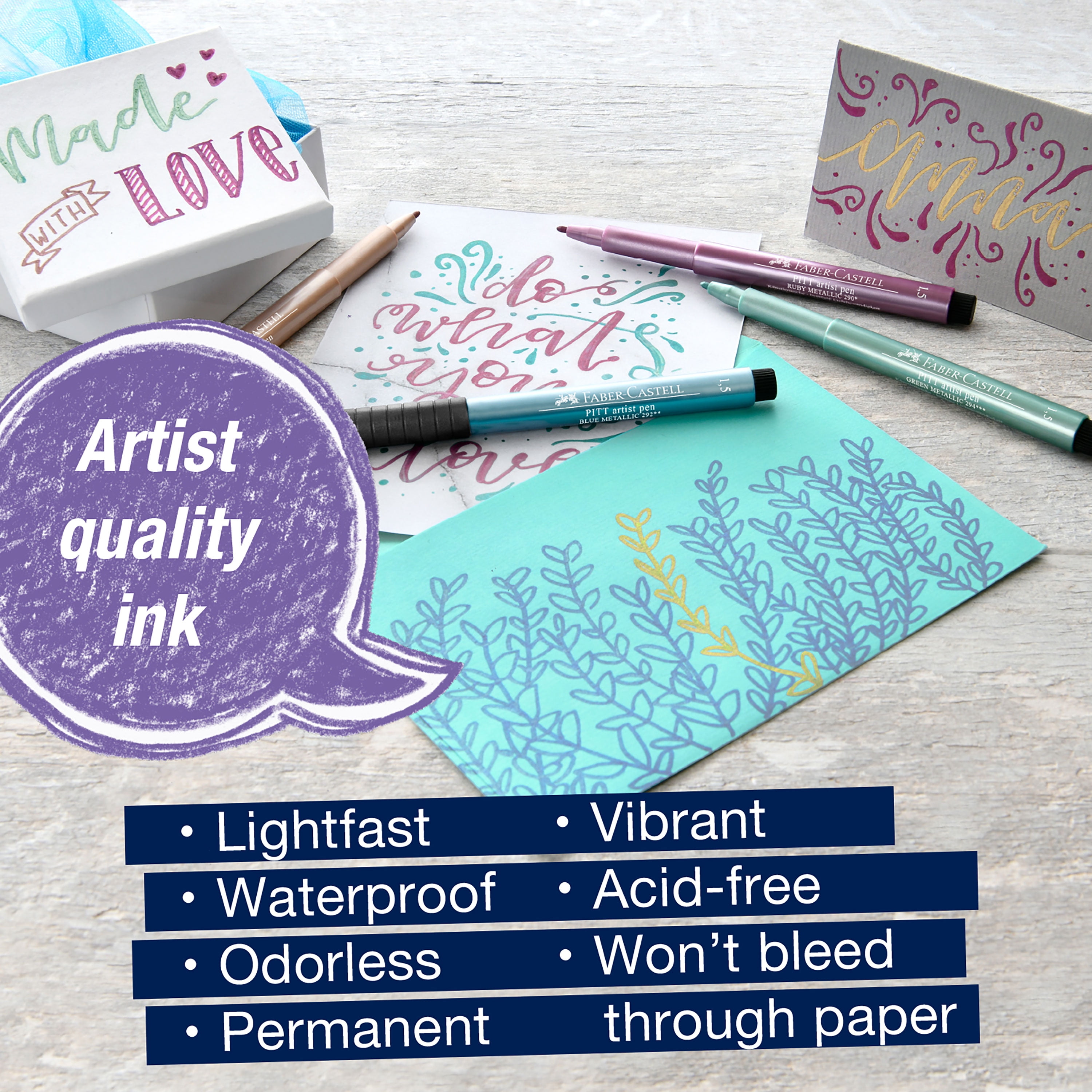 Faber-Castell Pitt Artist Pen® Metallic - Wallet of 4 Pens for All Skill Levels (Beginners) (Adult)