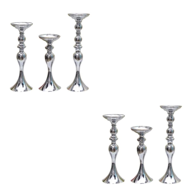 Guardoinrt Modern Metal Candle Tea Light Holder with Long Stand Decorative Flower Vase Silver S 2Set