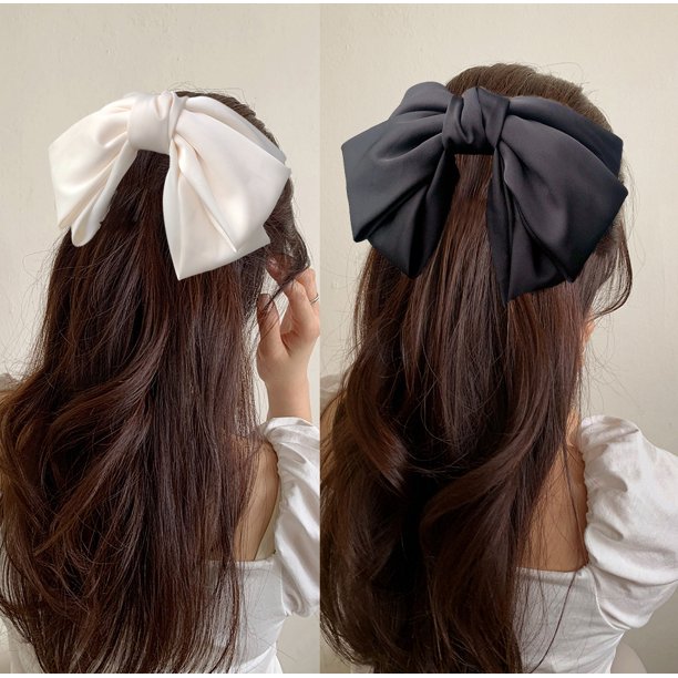Horquillas para el cabello con lazo grande de color sólido de alta calidad para ni?a Pinza para el cabello popular para mujeres Accesorios para el cabello con agarre de satén de dos capas dulces (2 piezas) ShuxiuWang 8390612962424