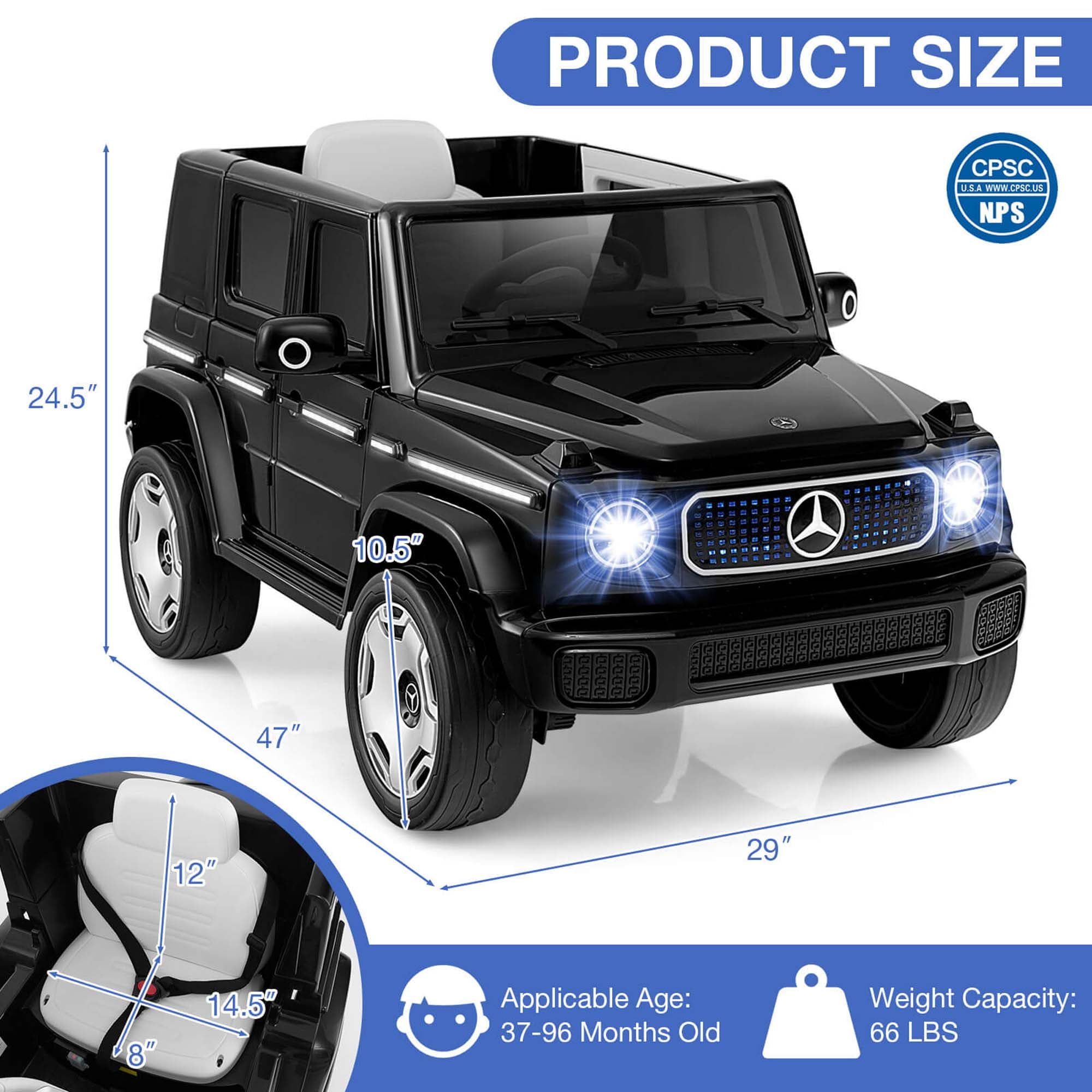 Costway Licensed Mercedes-Benz EQG Kids Ride On Car with Remote Control Detachable Battery Black