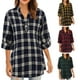 thumbnail image 3 of Otoño mujer camisa de tartán a cuadros con cuello en v botones pulóver puños manga larga suelta c Romacci Camisa a cuadros, 3 of 7