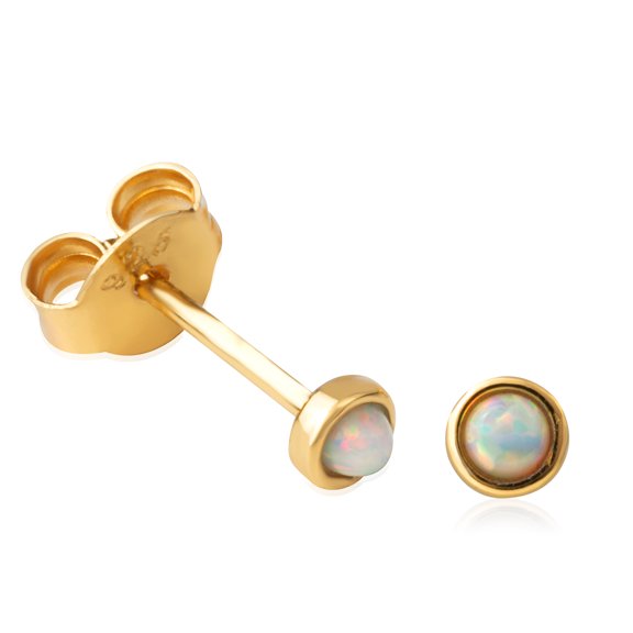 18K Yellow Gold Plated Sterling Silver Faux White Opal Stud Earrings