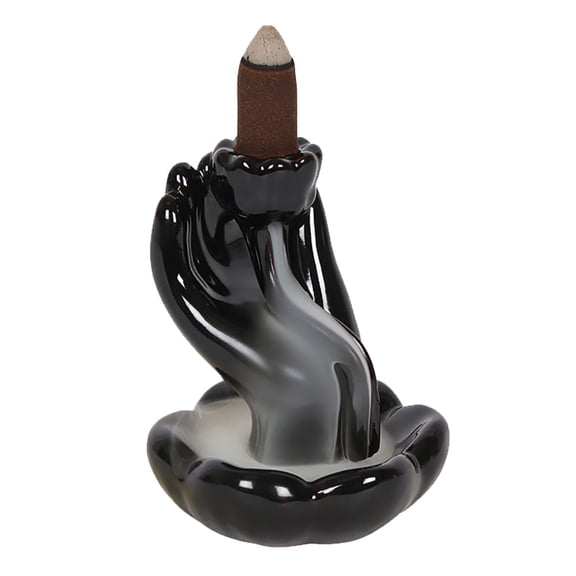 Lotus in Hand Black Ceramic Backflow Incense Burner - 3.5"