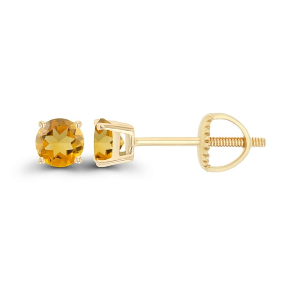 Decadence 14K Yellow Gold Plated Sterling Silver 4mm Round Natural Citrine November Birthstone Screwback Stud Earrings