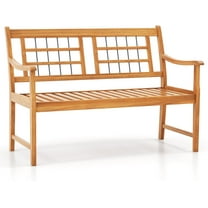 YEXJ Outdoor Acacia Wood Bench, 2-Person Patio Bench with Slatted Seat, Backrest & Armrests, 800 Lbs Max Load, Accent Patio Loveseat, Outside Bench for Garden Yard Lawn
