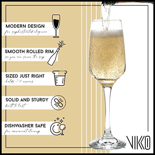 Vikko Champagne Flutes, 7.4 Ounce Toasting Champagne Flute, Crystal Clear Champagne Glasses, Set of 4 Elegant Sparkling Wine Glasses
