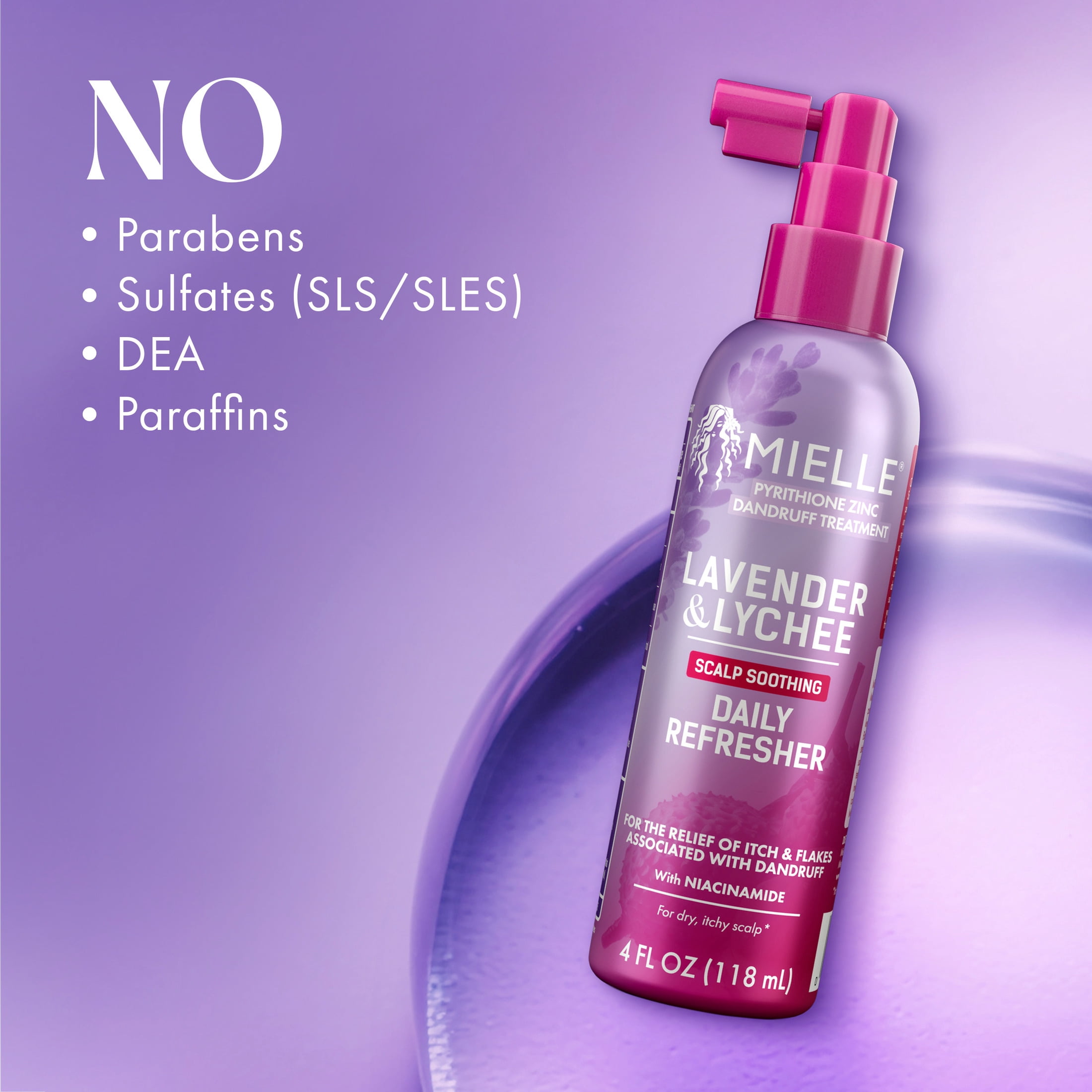 Mielle Lavender and Lychee Scalp Soothing Daily Refresher, with Zinc Pyrithione, Niacinamide, and Lavender Extract, 4 fl oz