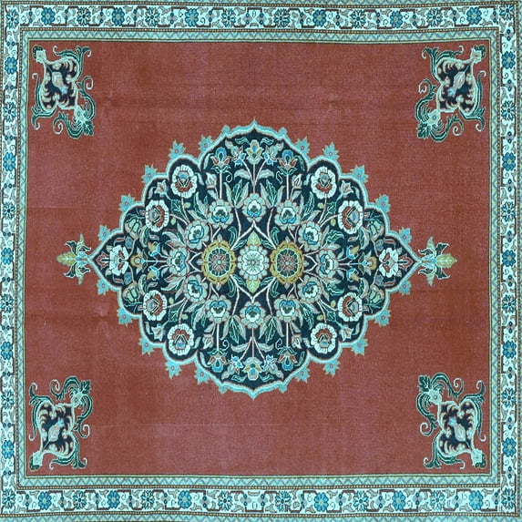 Ahgly Company Indoor Square Medallion Light Blue Traditional Area Rugs, 6' Square