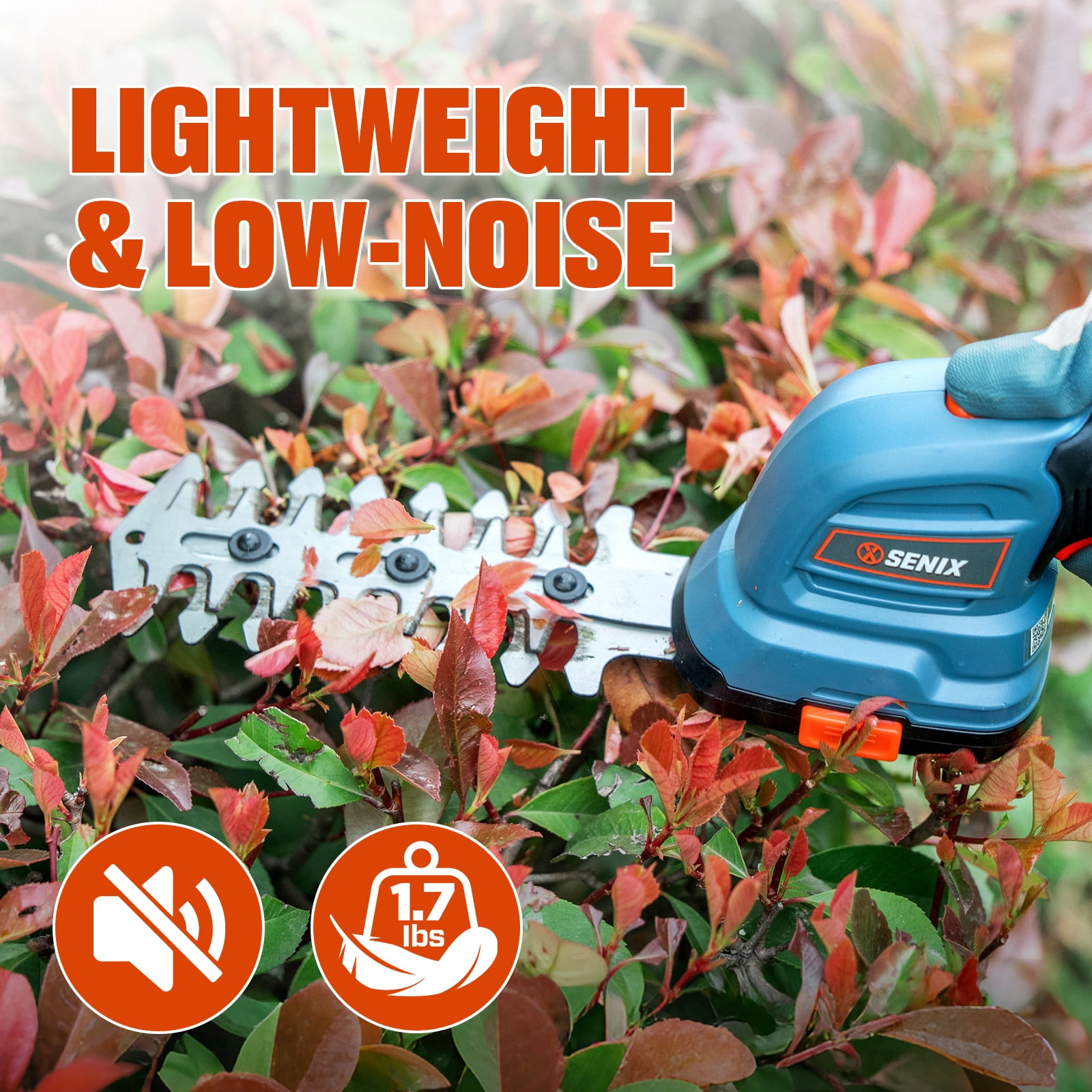 SENIX 7.2V 2-in-1 Cordless Grass Shear & Hedge Trimmer with 2.0 Ah Battery and Charger, Interchangeable 4-inch & 6-inch Blades,GSS2-L